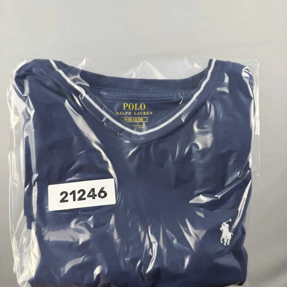 Polo Ralph Lauren Boys V-Neck Pony Tee Blue M 10-12